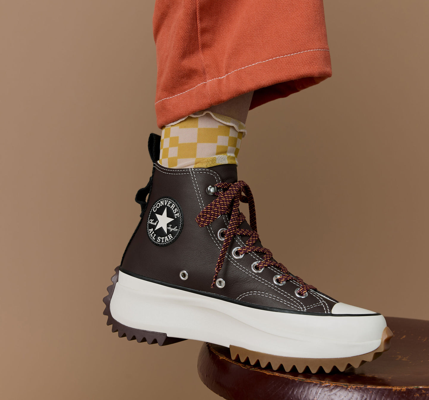 Converse Run Star Hike Platform Leather Hi Top Boot, A03742C Multi Sizes Dark Root/Egret/Black