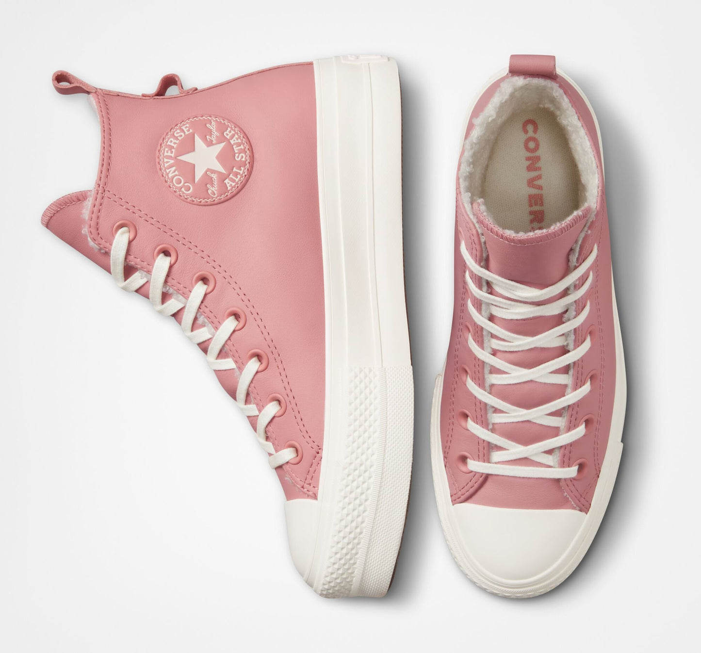 Women's Converse Chuck Taylor All Star Lined Leather Platform Hi Top Shoe, A04256C Multi Sizes Rust Pink/Egret/Egret