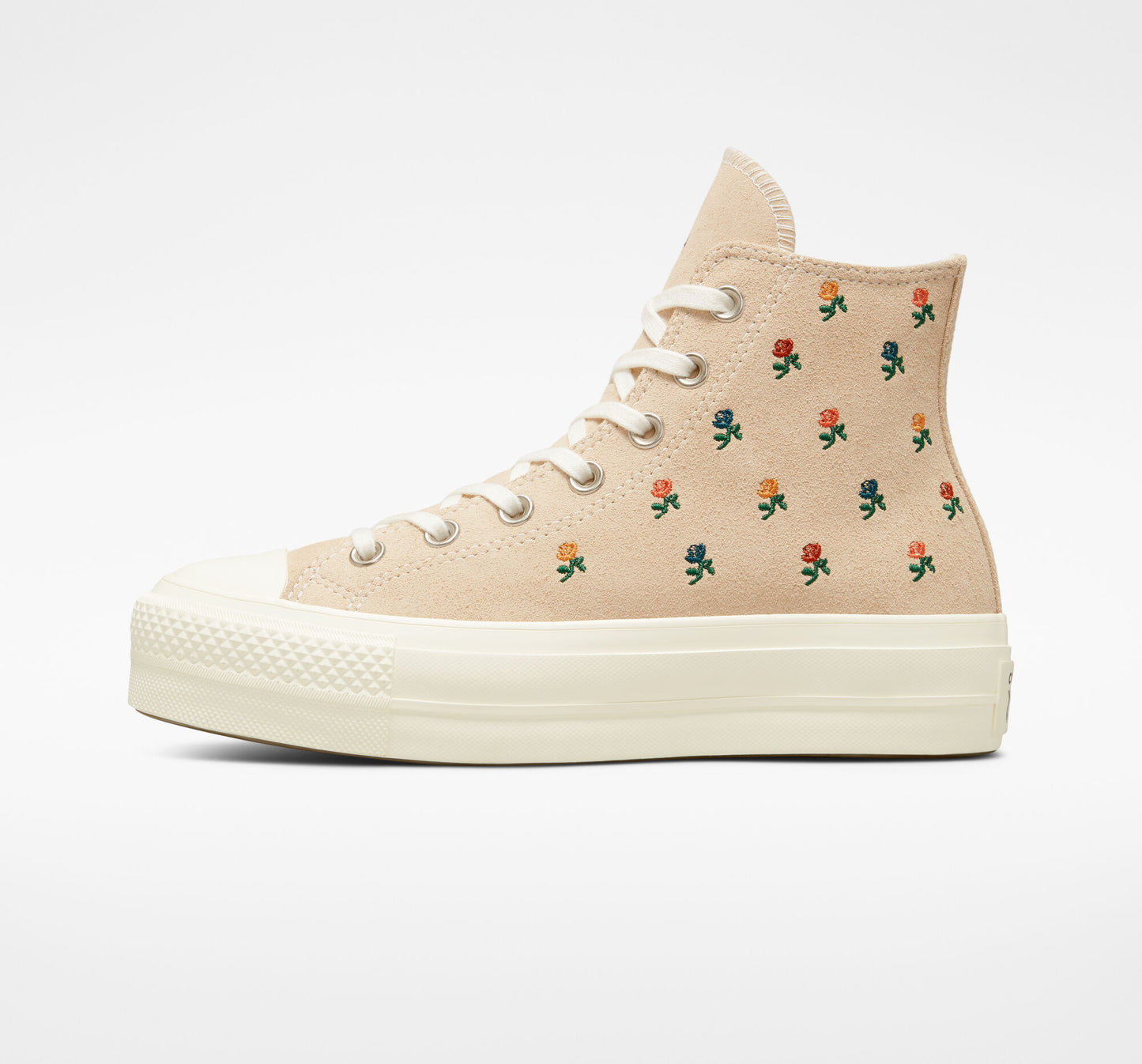 Women's Converse Chuck Taylor All Star Lift Platform Embroidered Roses Hi Top Shoe, A04300C Multi Sizes Farro/Egret/Midnight Clover