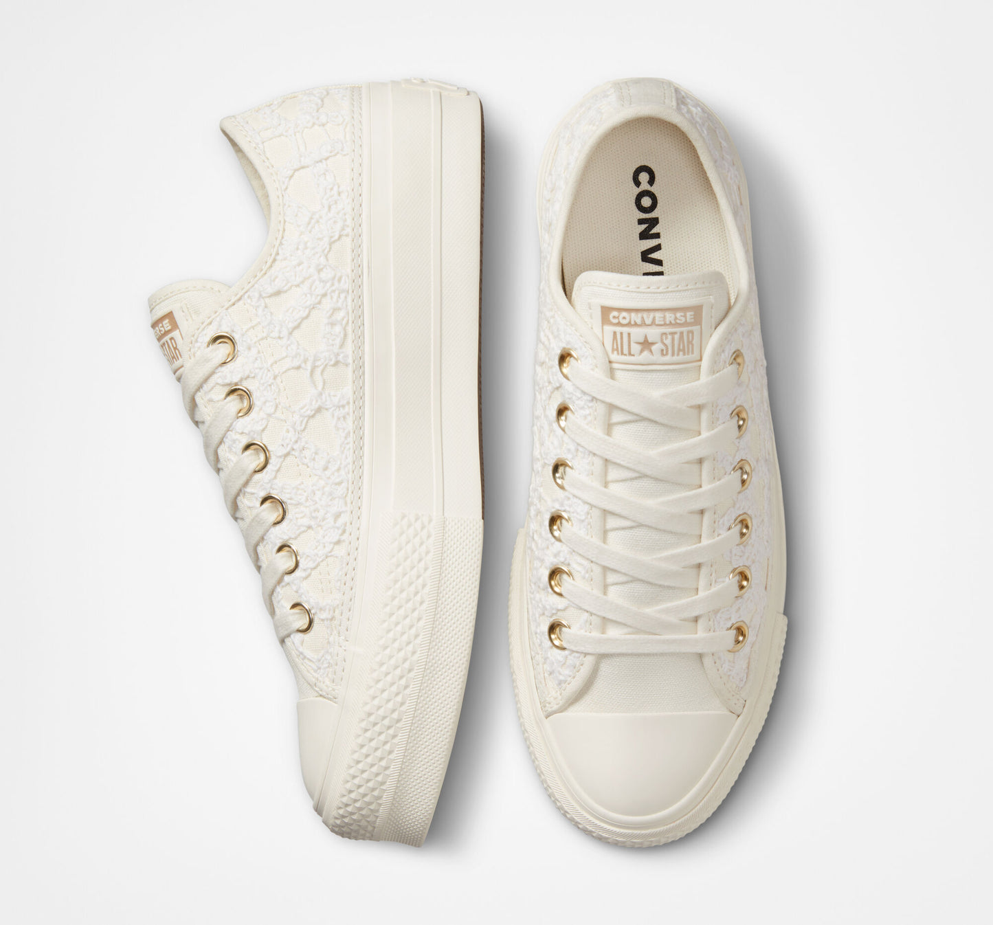 Women's Converse Chuck Taylor All Star Lift Platform Daisy Cord Ox Low Top Shoes, A05007C Multi Sizes White/Egret/Egret