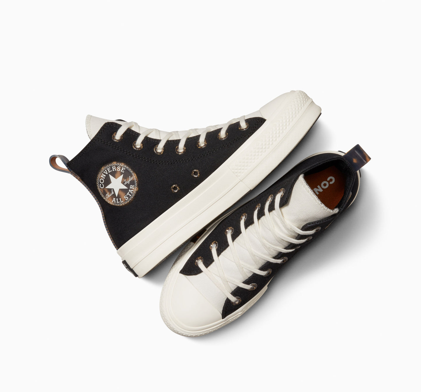 Women's Converse Chuck Taylor All Star Tortoise Platform Lift Hi Top Shoe, A05257C Multi Sizes Black/Egret/Tawny Owl