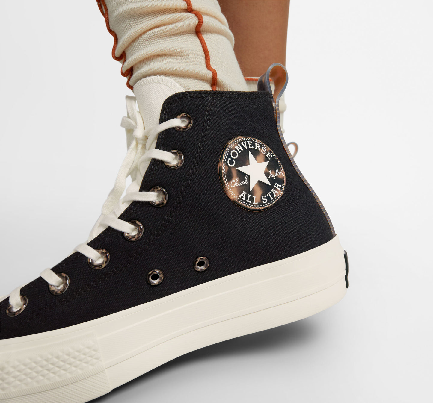 Women's Converse Chuck Taylor All Star Tortoise Platform Lift Hi Top Shoe, A05257C Multi Sizes Black/Egret/Tawny Owl
