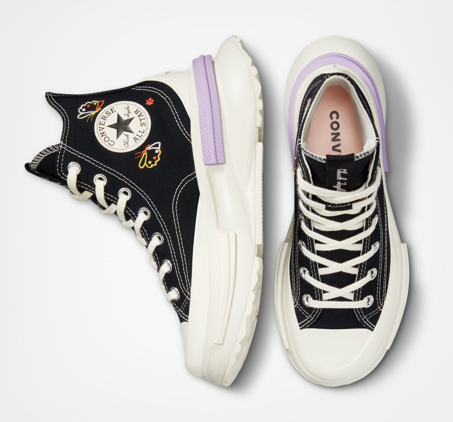 Converse Run Star Legacy CX Platform Butterfly Wings Hi Top Shoe, A05978C Multi Sizes Black/Egret/Lilac Mist