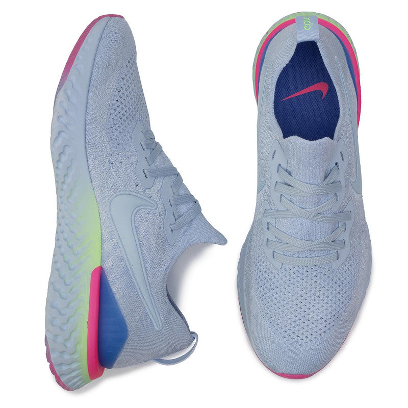 Men's Nike Epic React Flyknit 2 Running Shoes, BQ8928 453 Multi Sizes Hydrogen Blue/Sapphire-Lime Blast-Hyper Pink-Blue Tint