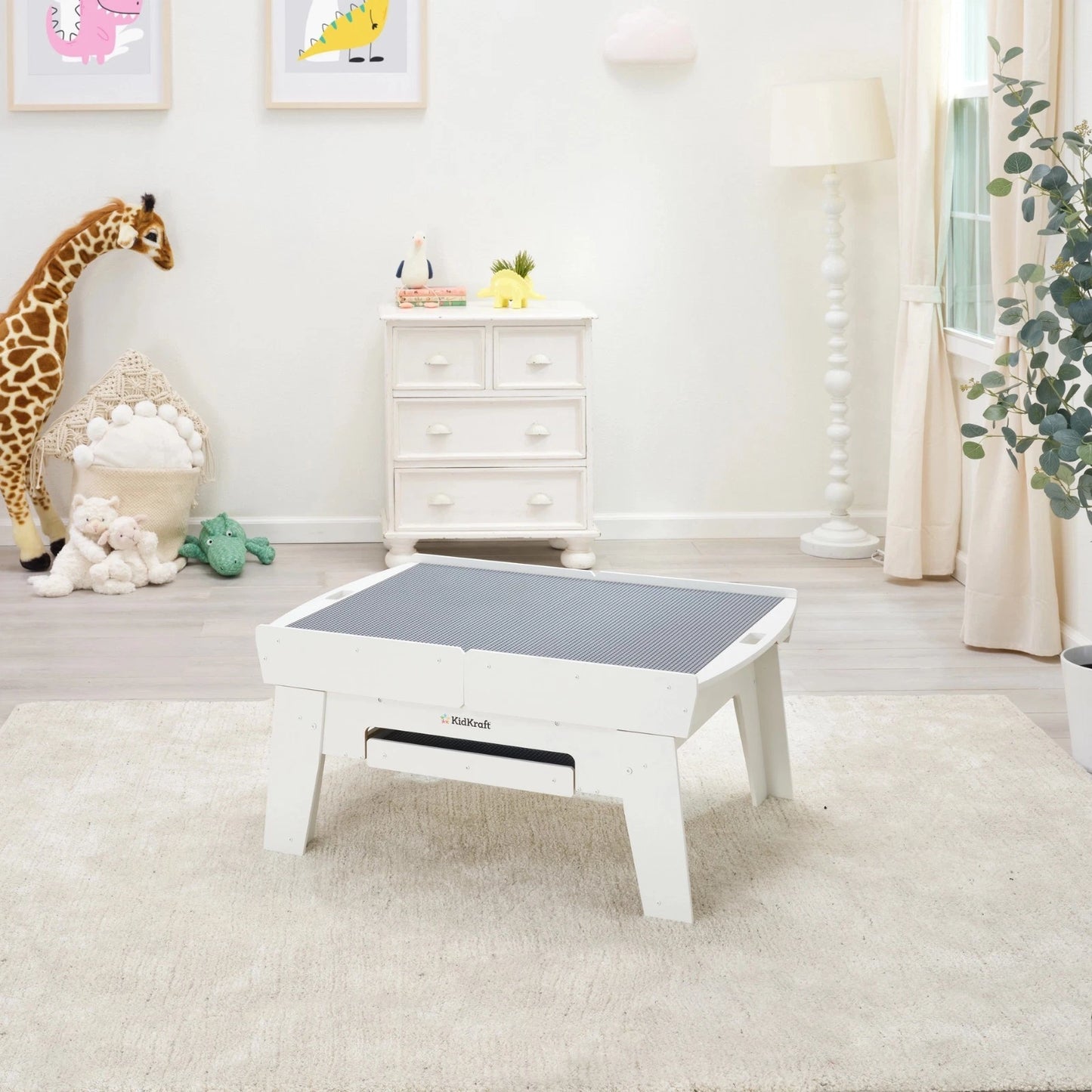 New Kidkraft Building Bricks Play N Glow Activity Table W/210 Brick, White 20678