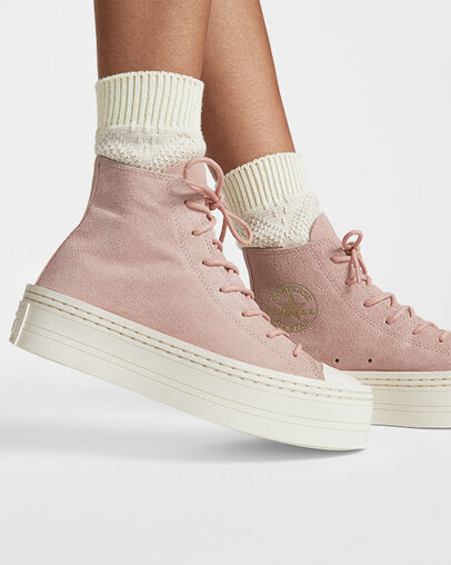 Women's Converse Chuck Taylor All Star Modern Lift Platform Mono Suede Shoe, A04663C Multi Sizes Pink Sage/Pink Sage/Egret