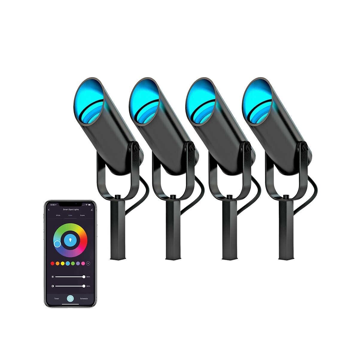 Atomi Smart WiFi LED Color Changing Spot Lights 4 Pack Starter Kit Outdoor NEW
