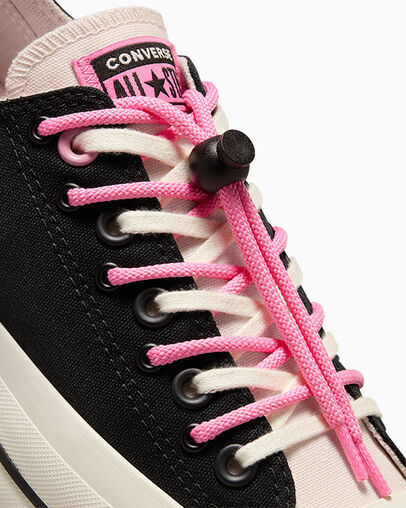 Women's Converse Chuck Taylor All Star Easy On Black & Pink Platform Lift Low Top Shoe, A09540C Multiple Sizes Black/Fable Pink/Egret
