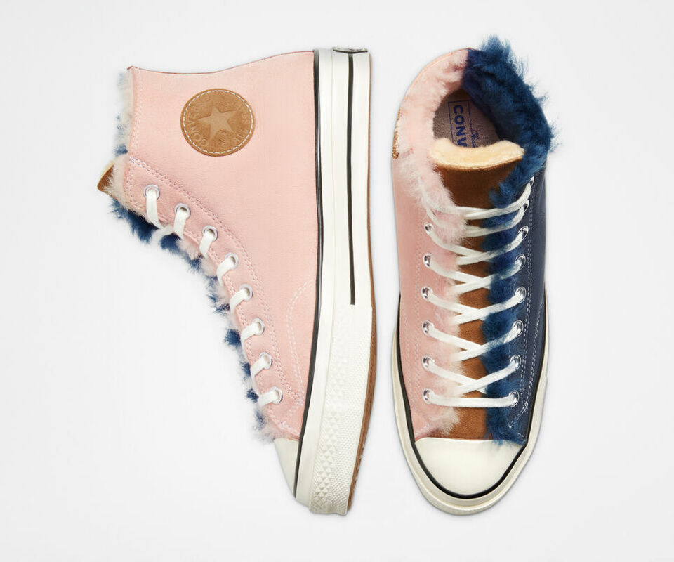 Converse Chuck 70 Genuine Shearling Lined Sneaker, 166319C Sizes Navy Blue/BPink