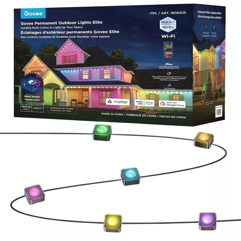 New Govee 150ft Permanent Outdoor Color Changing Lights Elite, Black or White