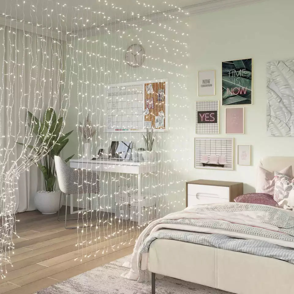 OVE Waterfall Curtain String Lights 1200 LED Bulbs with Remote Control, 2323037
