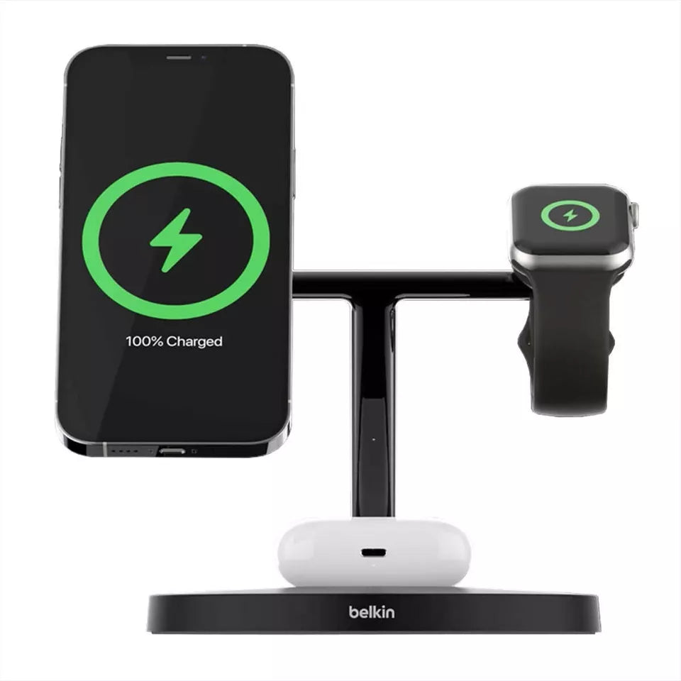 Belkin 3-in-1 Wireless Charger with MagSafe Charging 15W, Black BU002-BK-CC