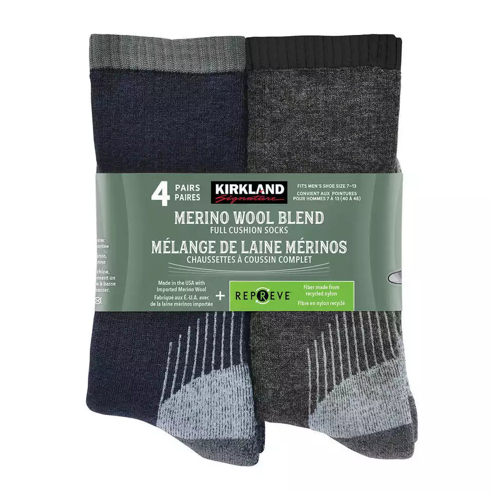 Men's Kirkland Merino Wool Sock, 4 Pair Navy/Charcoal/Grey/Navy Combinat 7771320