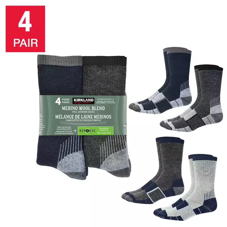 Men's Kirkland Merino Wool Sock, 4 Pair Navy/Charcoal/Grey/Navy Combinat 7771320