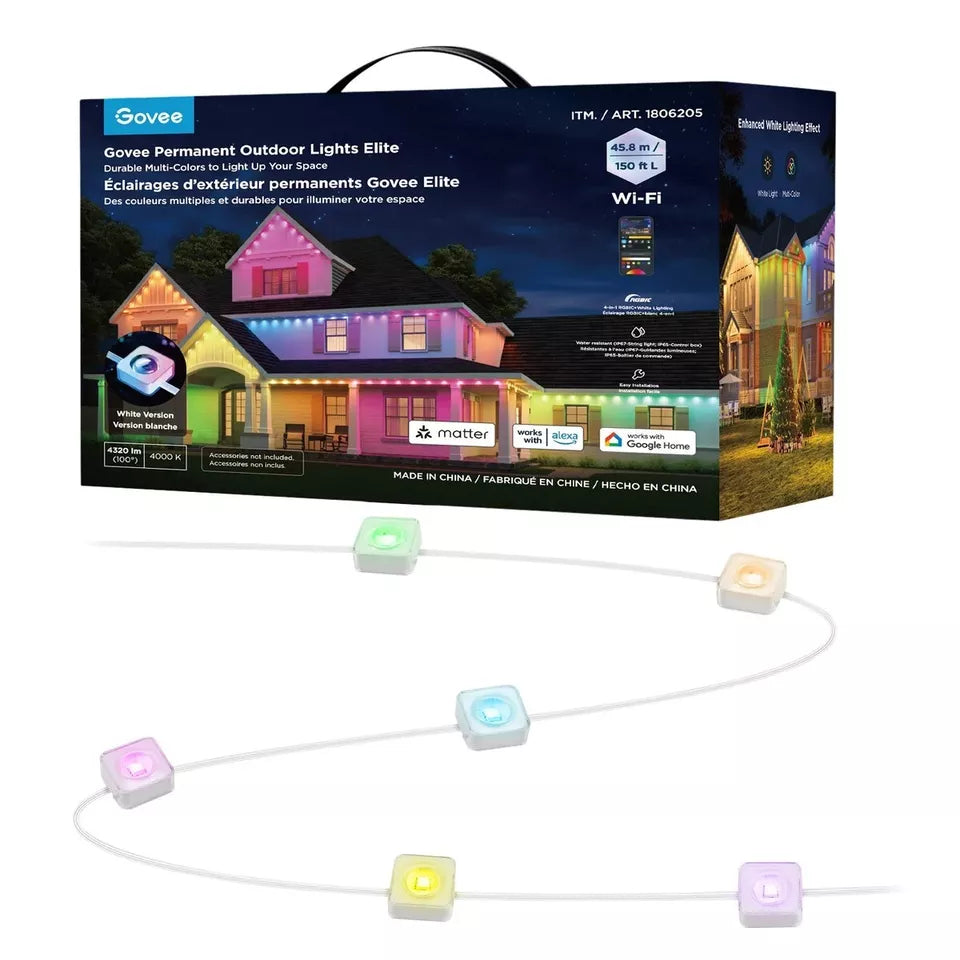 New Govee 150ft Permanent Outdoor Color Changing Lights Elite, Black or White