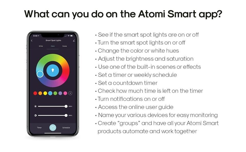 Atomi Smart WiFi LED Color Changing Spot Lights 4 Pack Starter Kit Outdoor NEW