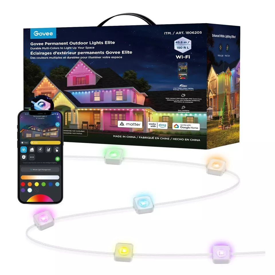 New Govee 150ft Permanent Outdoor Color Changing Lights Elite, Black or White