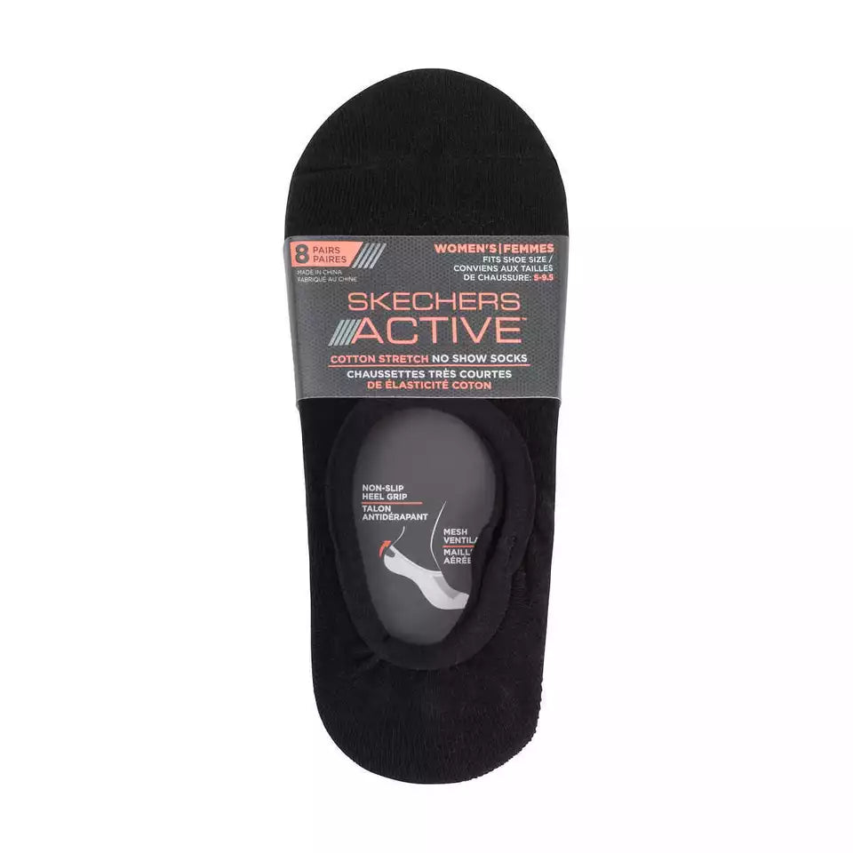 Women's Skechers Active No Show Liner Socks, 1277538 Black/Grey/White 8 PairsPK