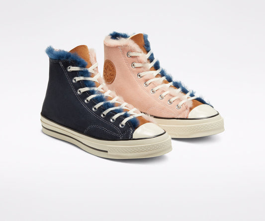 Converse Chuck 70 Genuine Shearling Lined Sneaker, 166319C Multiple Sizes Navy Blue/Baby Pink/Egret