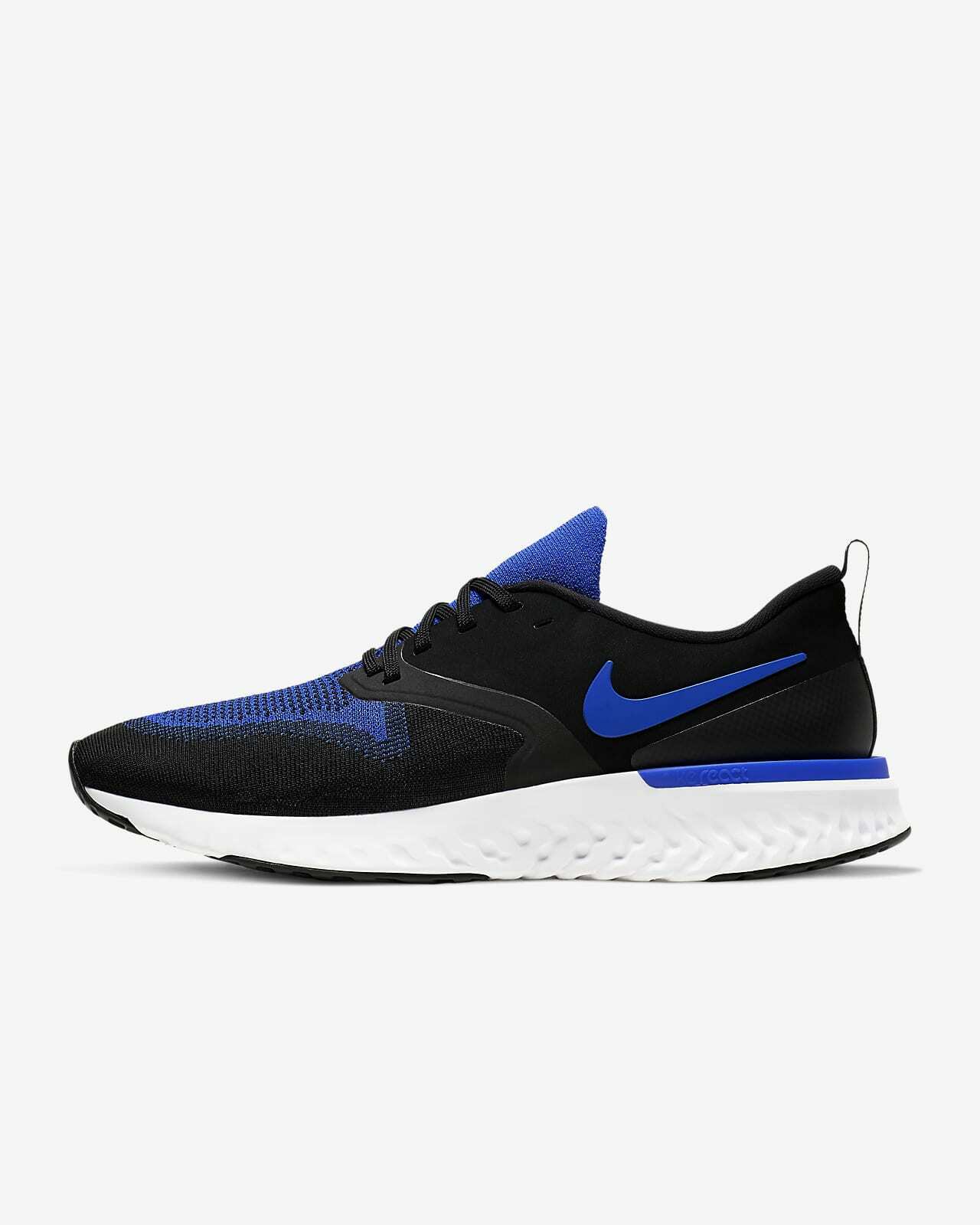 Men's Nike Odyssey React 2 Flyknit Running Shoes, AH1015 011 Multi Sizes Black/Racer Blue/White