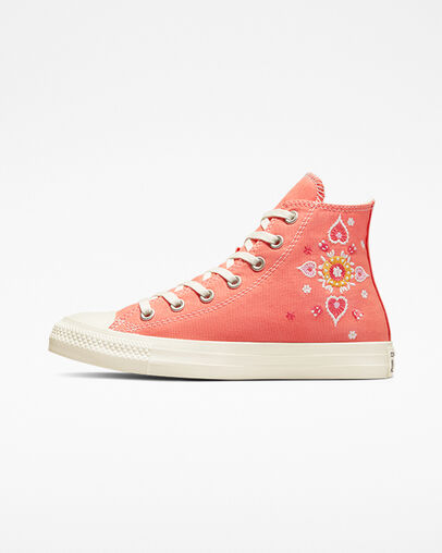Women's Converse Chuck Taylor All Star Floral Embroidery Hi Top Shoe, A02203F Multi Sizes Bright Madder/Egret/Black