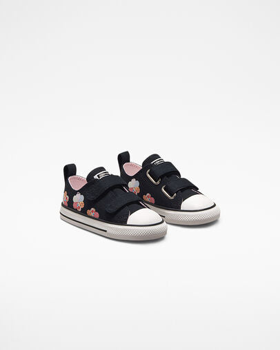 Converse Kids Chuck Taylor All Star 2V Ox (Infant/Toddler) Easy-On Crafted Patchwork Low Top Shoe, A05168F Black/Sunrise Pink