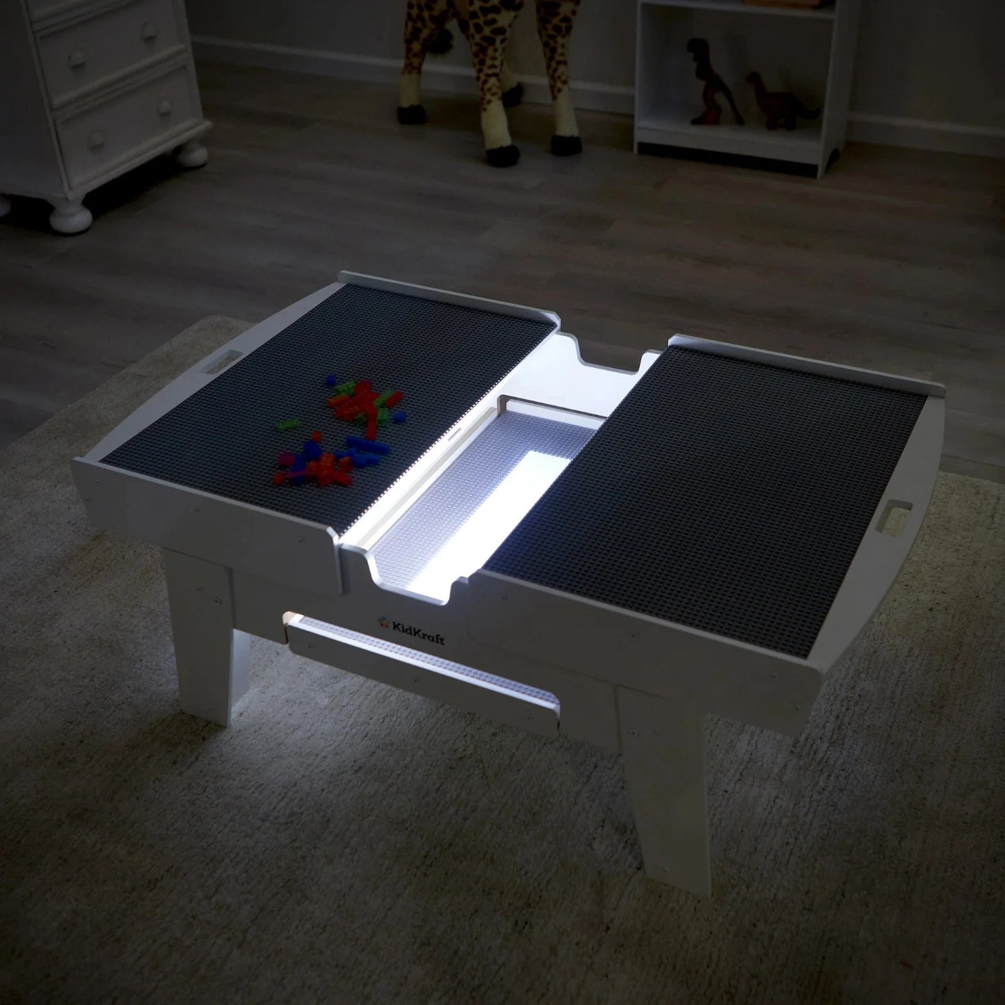 New Kidkraft Building Bricks Play N Glow Activity Table W/210 Brick, White 20678