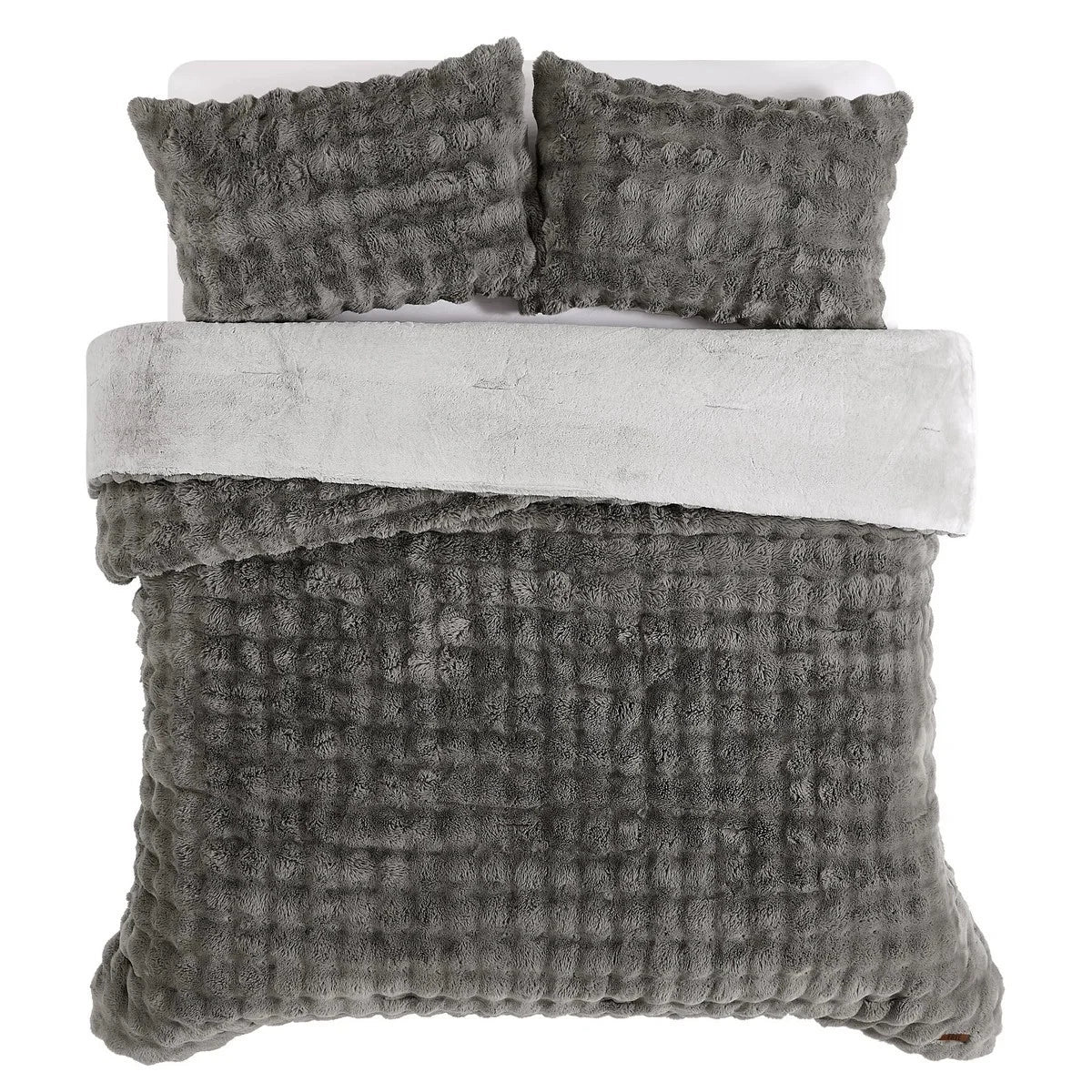 Frye Luxury Bubble Faux Fur Comforter 3 Piece King Set, Reversible Choice Colors