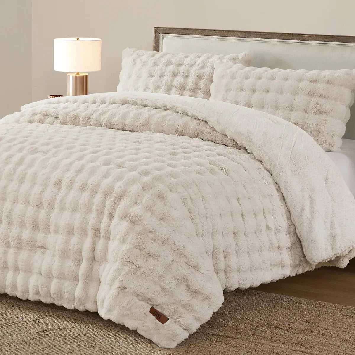 Frye Luxury Bubble Faux Fur Comforter 3 Piece King Set, Reversible Choice Colors