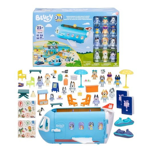 Bluey's 3-IN-1 Transforming Plane Mega Set S13 Ultimate Family Trip Playset, 42p