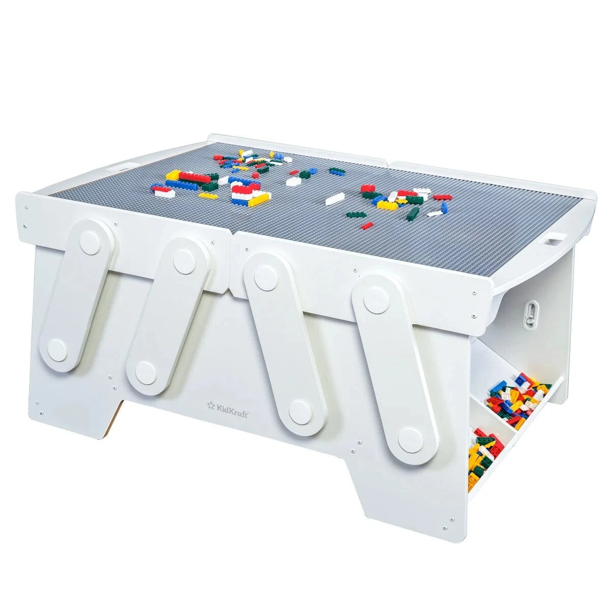 New KidKraft Building Bricks Play N Store Mega Table w/210 Bricks, White 1601399