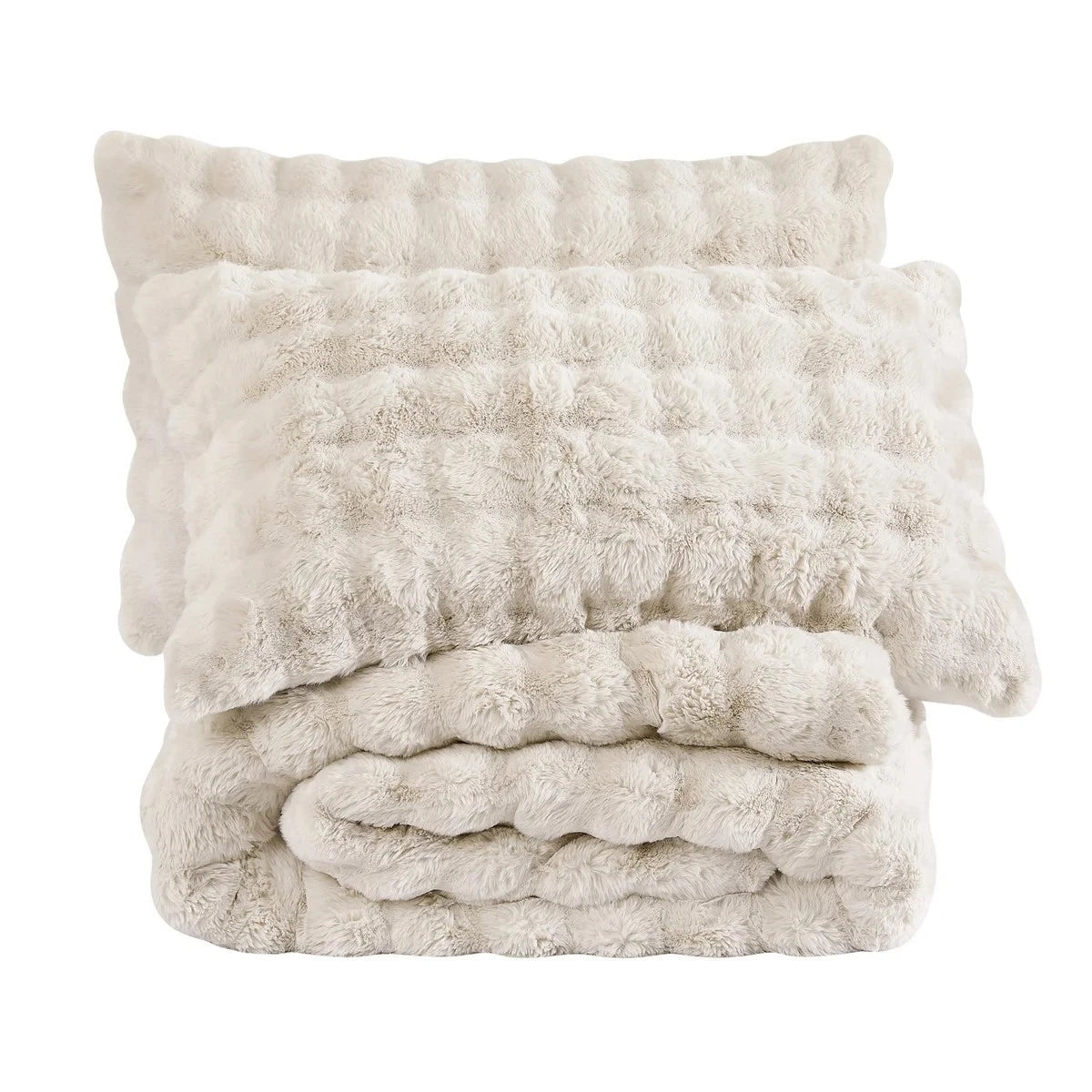 Frye Luxury Bubble Faux Fur Comforter 3 Piece King Set, Reversible Choice Colors