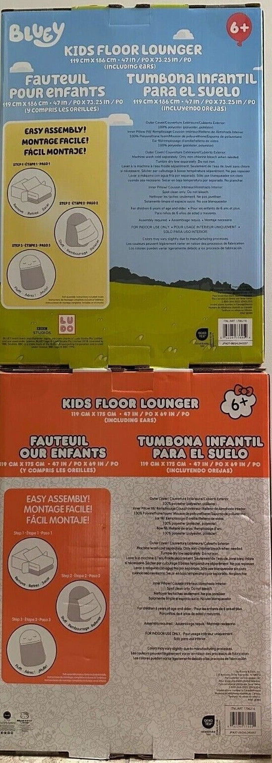 New Kids Floor Lounger Floor Pillow & Chair, Choice Bluey or Spiderman 47"X69"