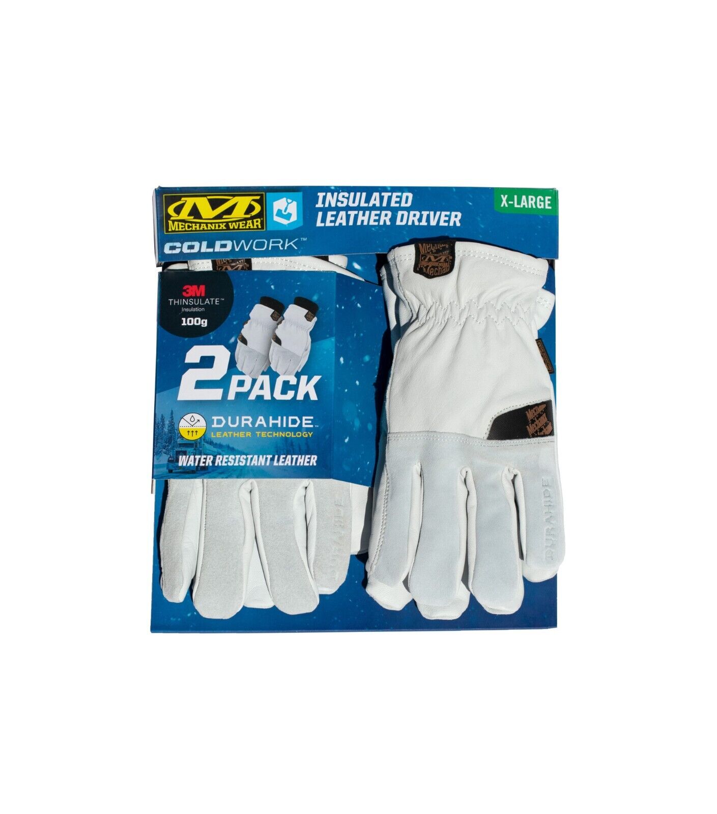 2 PACK MECHANIX WEAR ColdWork Durahide Insulated Driver Winter Gloves, White/Black