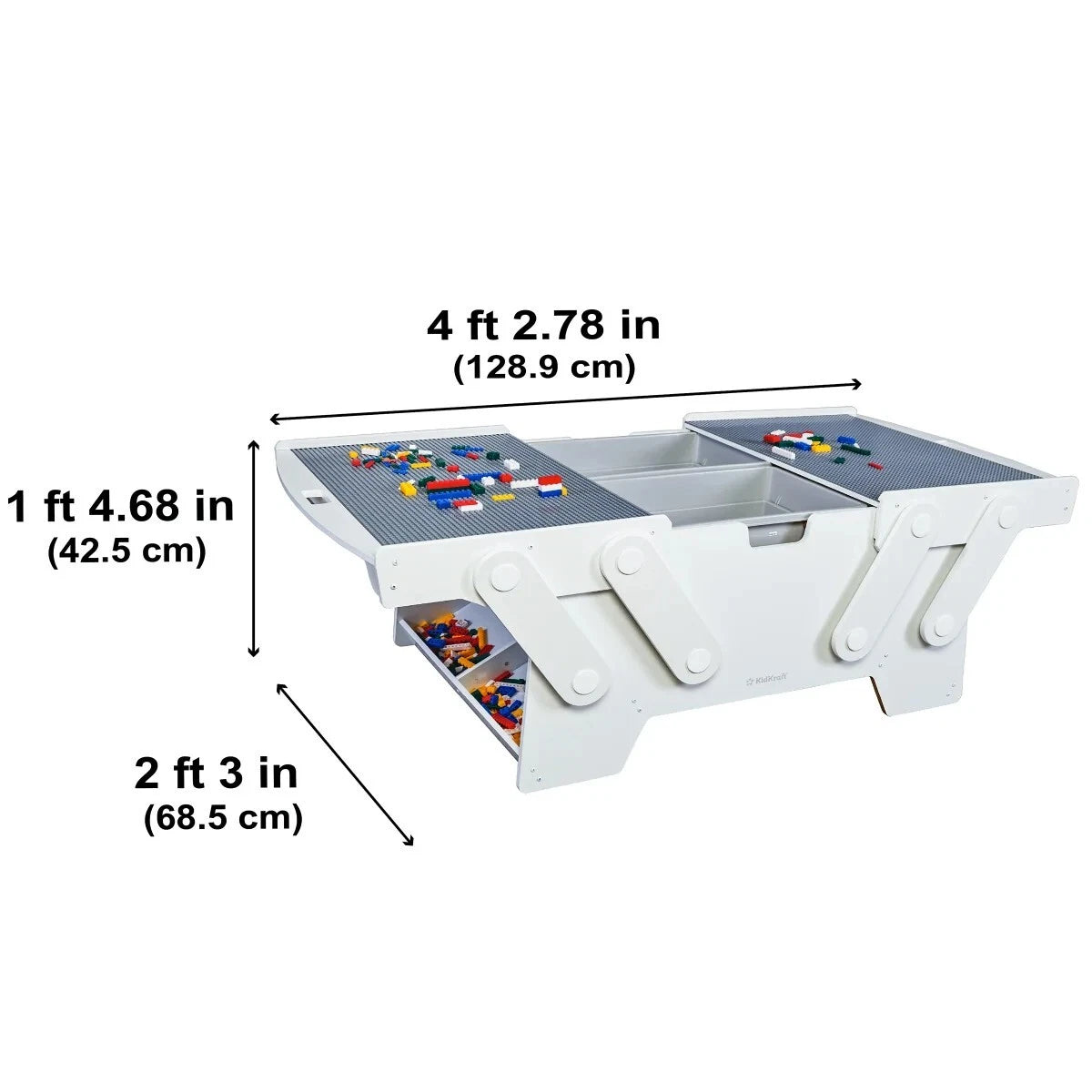 New KidKraft Building Bricks Play N Store Mega Table w/210 Bricks, White 1601399