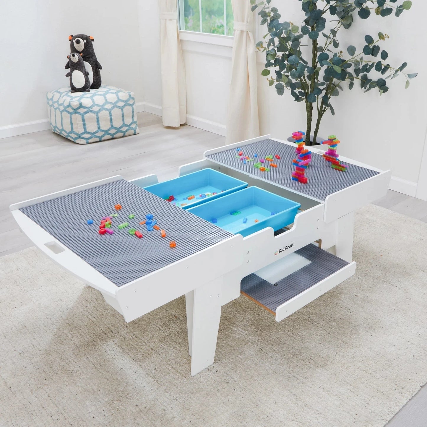 New Kidkraft Building Bricks Play N Glow Activity Table W/210 Brick, White 20678
