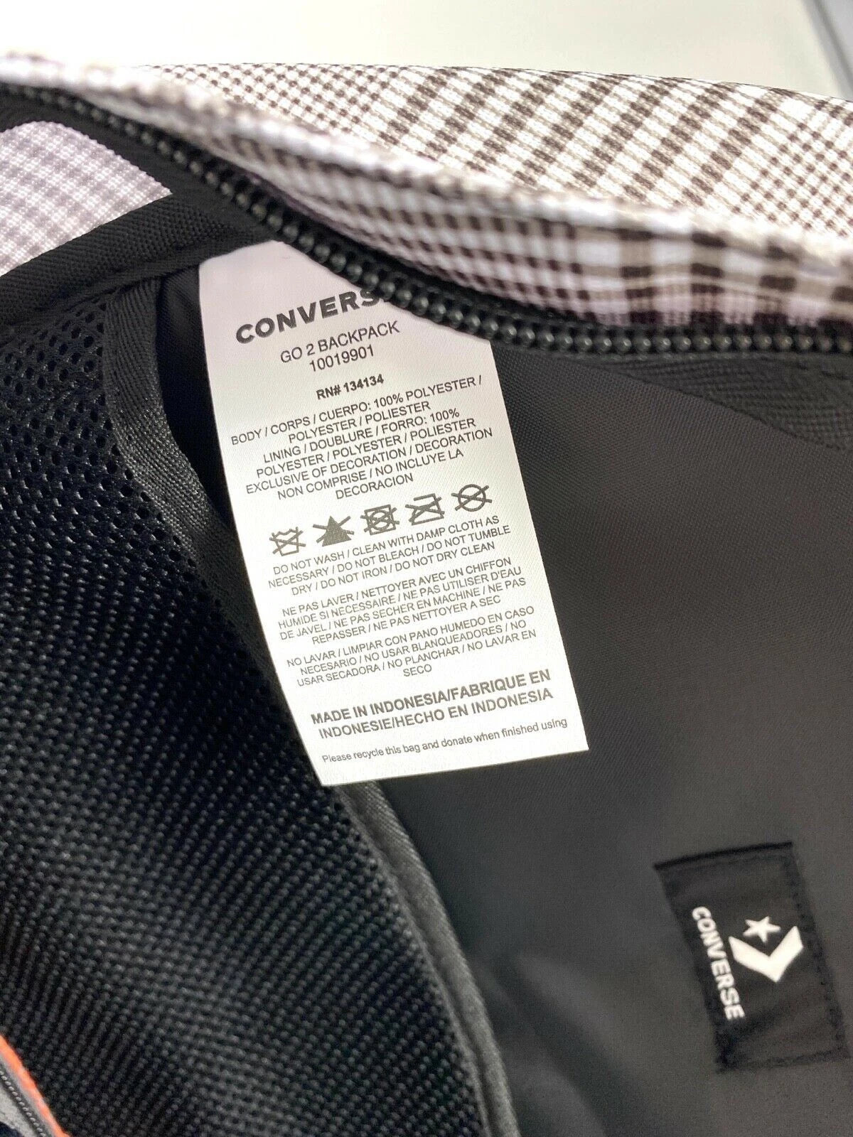 Converse Go 2 Patterned Check Backpack 24 Liter Capacity, 10019901-A01
