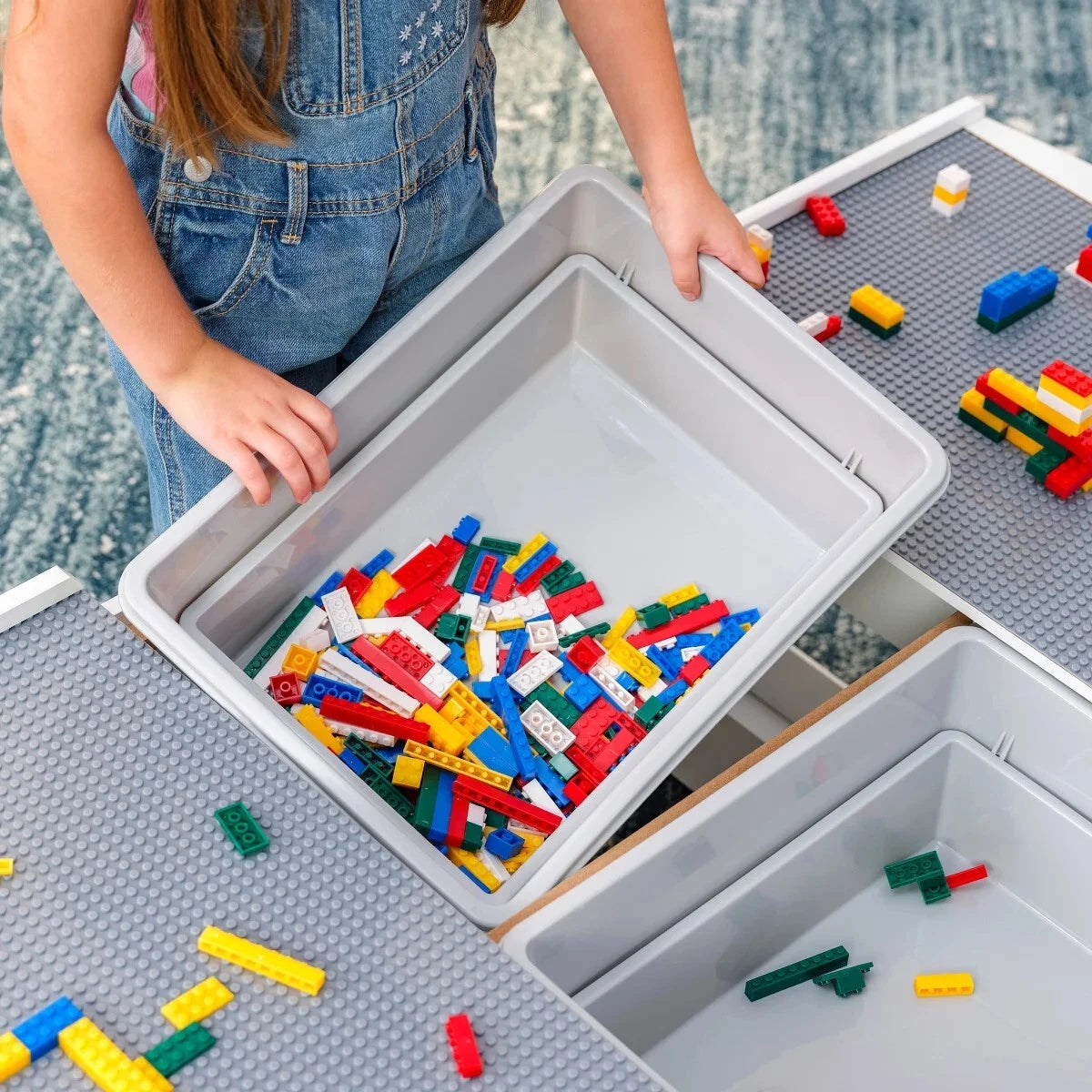 New KidKraft Building Bricks Play N Store Mega Table w/210 Bricks, White 1601399