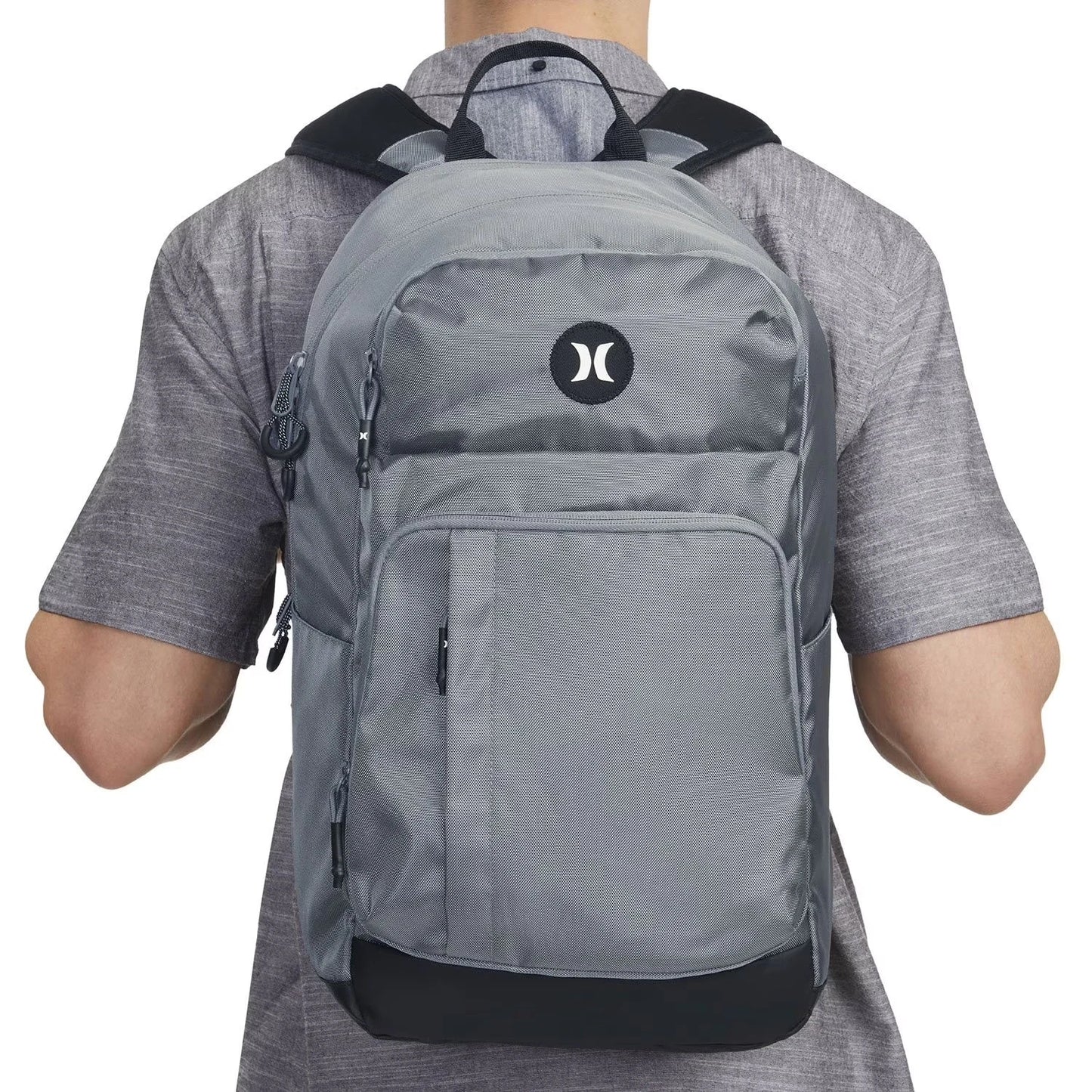 New Hurley Rider Backpack Gray & Black - Laptop & Bottle Pockets, 9A7386-0A1 O/S