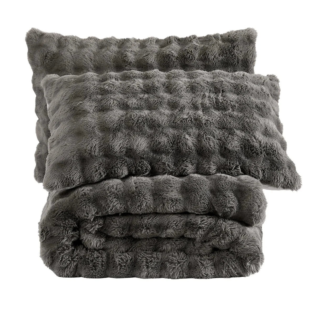 Frye Luxury Bubble Faux Fur Comforter 3 Piece King Set, Reversible Choice Colors