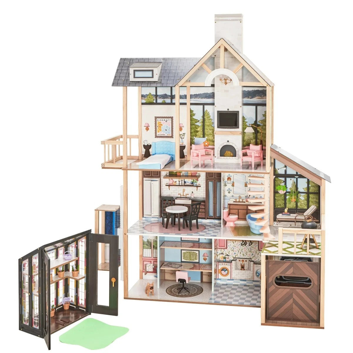 New Kidkraft Lakeview Villa Wooden 59" Dollhouse & Greenhouse, 13 Play Pls 20656