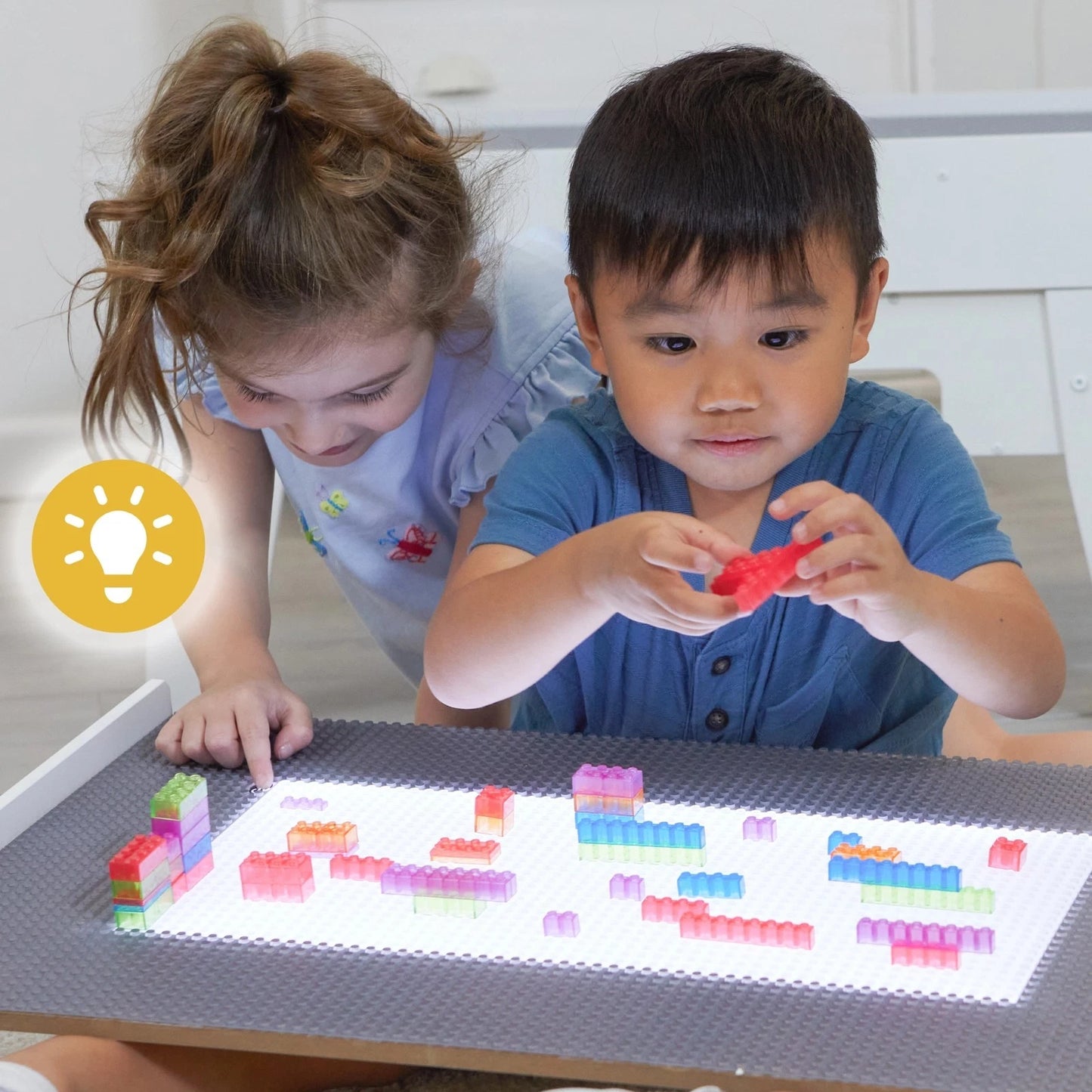 New Kidkraft Building Bricks Play N Glow Activity Table W/210 Brick, White 20678