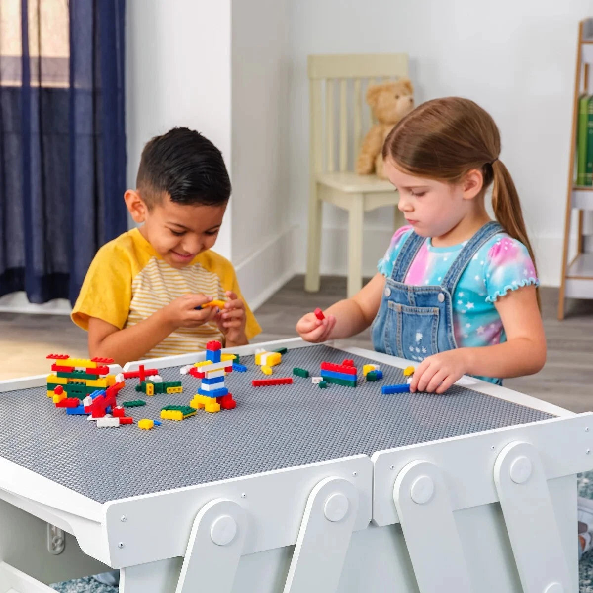 New KidKraft Building Bricks Play N Store Mega Table w/210 Bricks, White 1601399