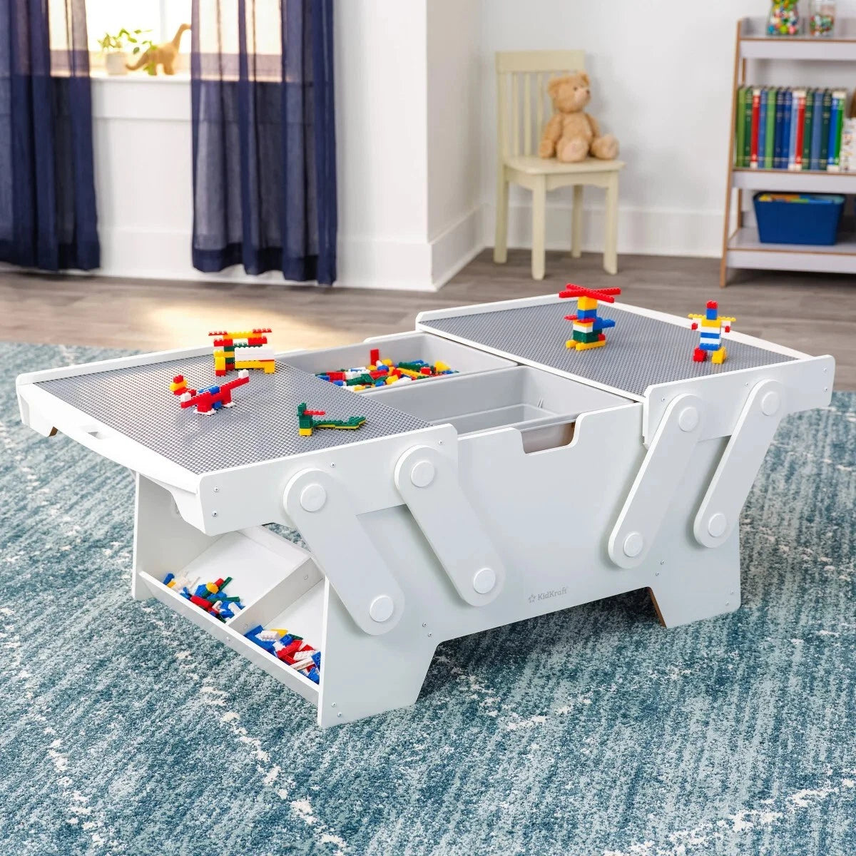 New KidKraft Building Bricks Play N Store Mega Table w/210 Bricks, White 1601399