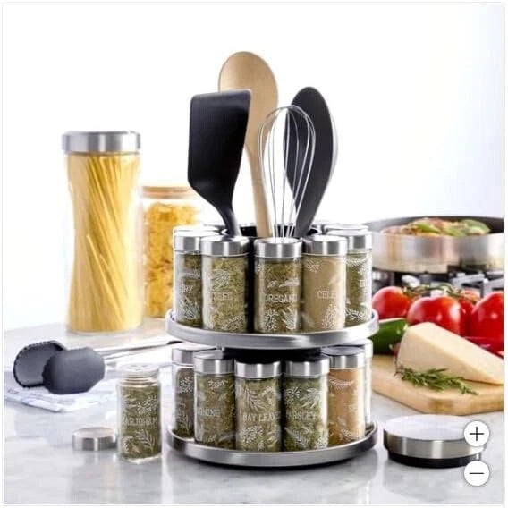 Kamenstein 20 Jar Revolving Spice Rack W/Tool Caddy, 8.3"Wx8.3"Dx9.2"H, 1825621