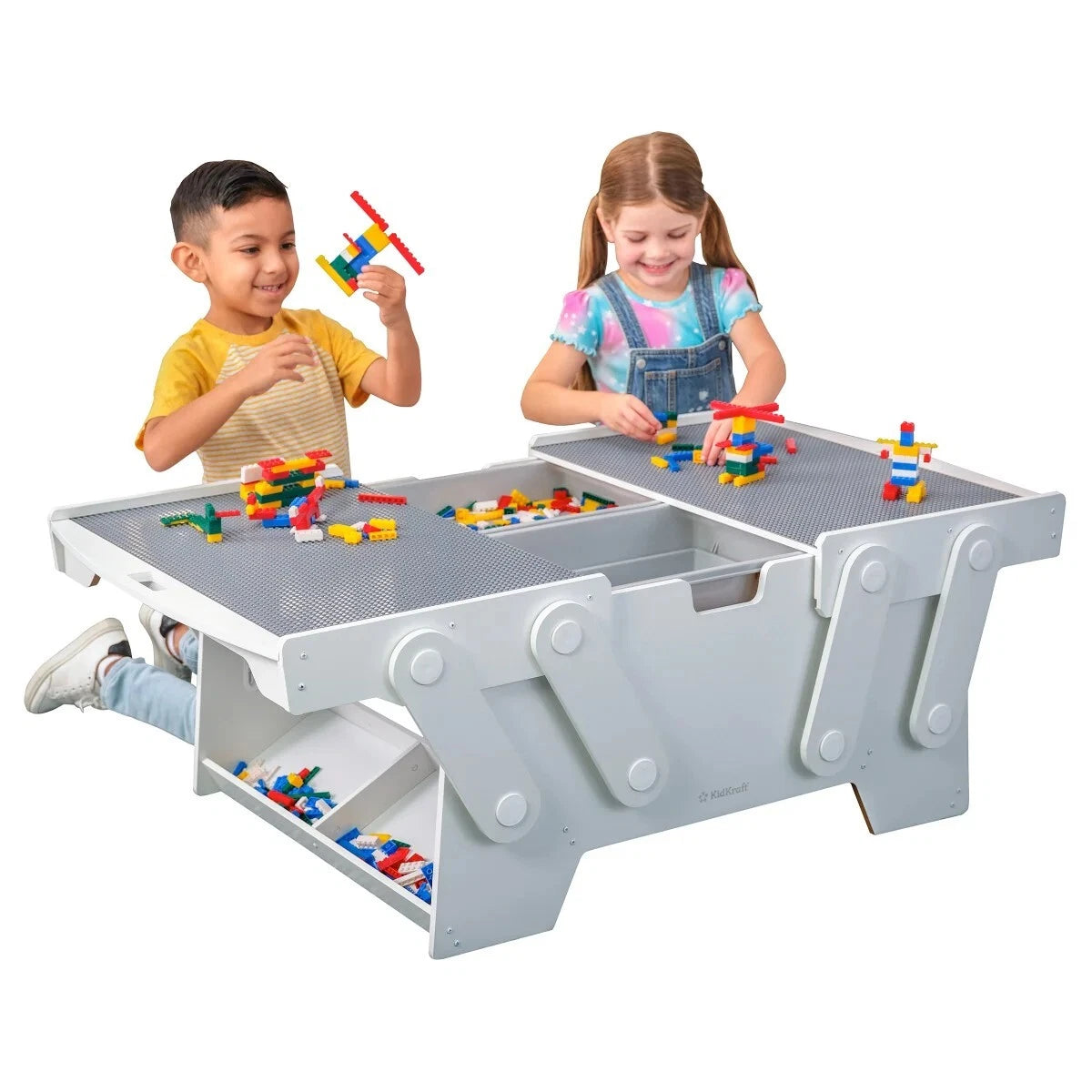 New KidKraft Building Bricks Play N Store Mega Table w/210 Bricks, White 1601399