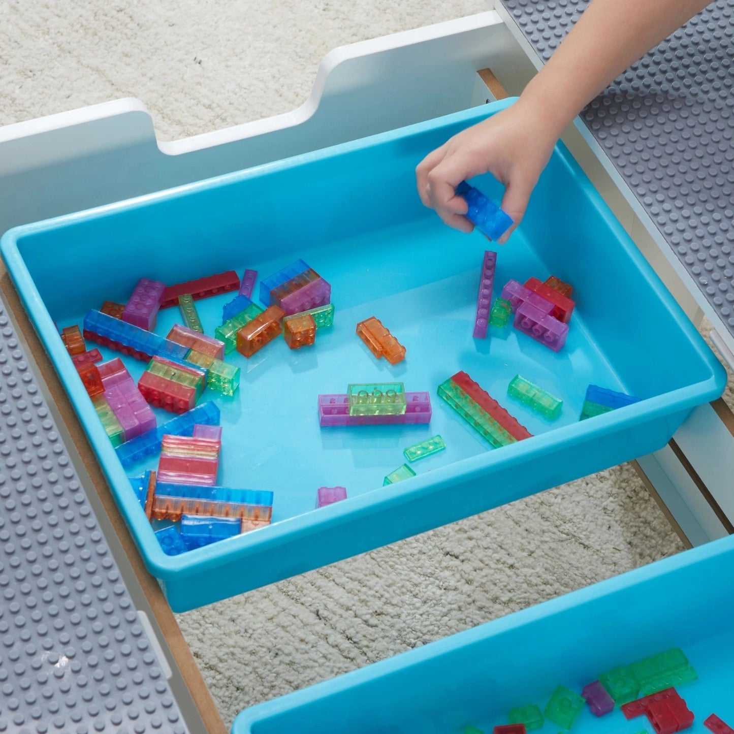 New Kidkraft Building Bricks Play N Glow Activity Table W/210 Brick, White 20678
