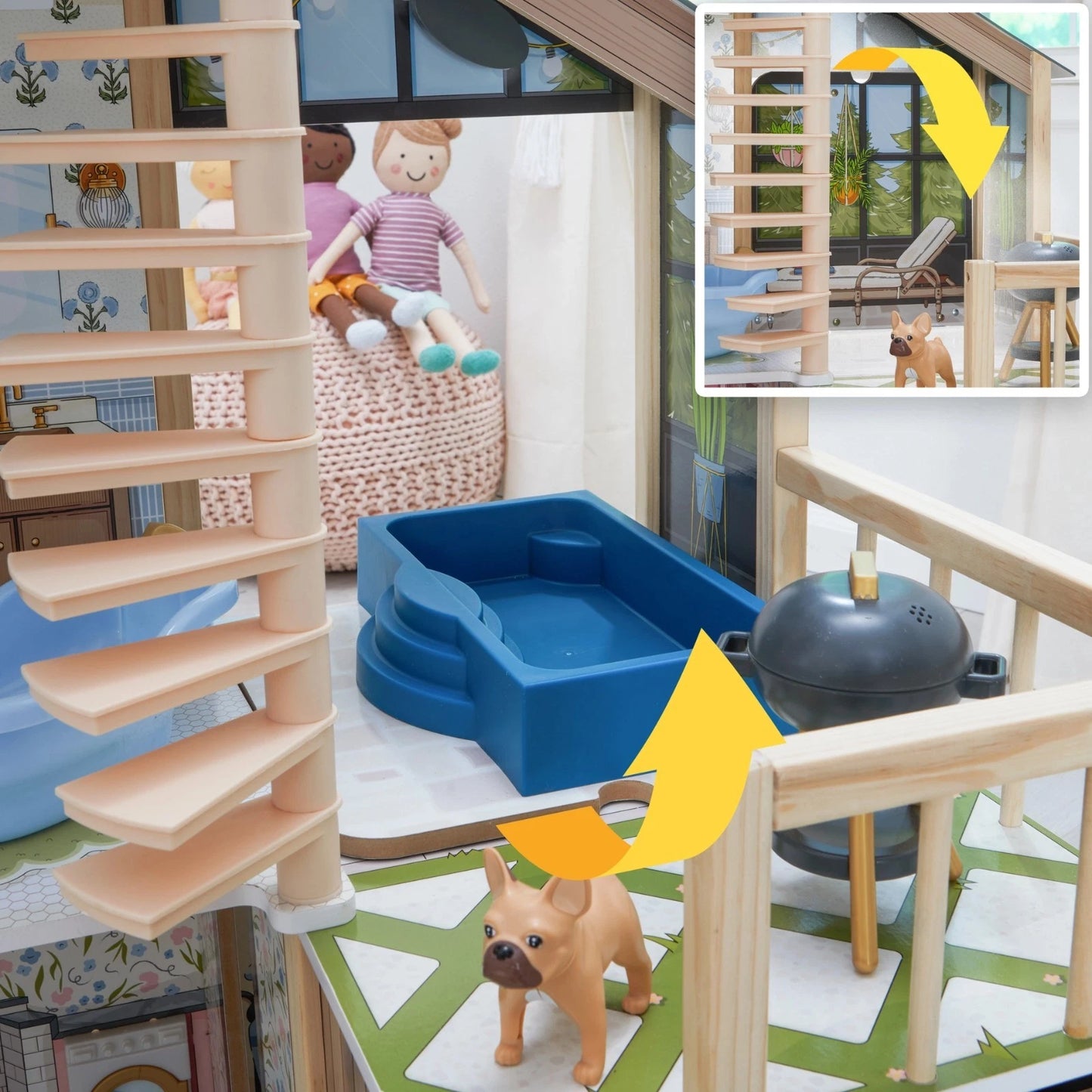 New Kidkraft Lakeview Villa Wooden 59" Dollhouse & Greenhouse, 13 Play Pls 20656