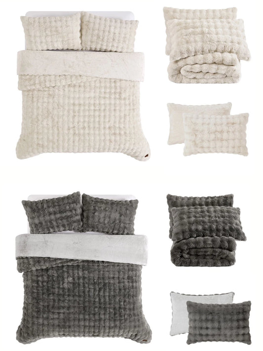Frye Luxury Bubble Faux Fur Comforter 3 Piece King Set, Reversible Choice Colors
