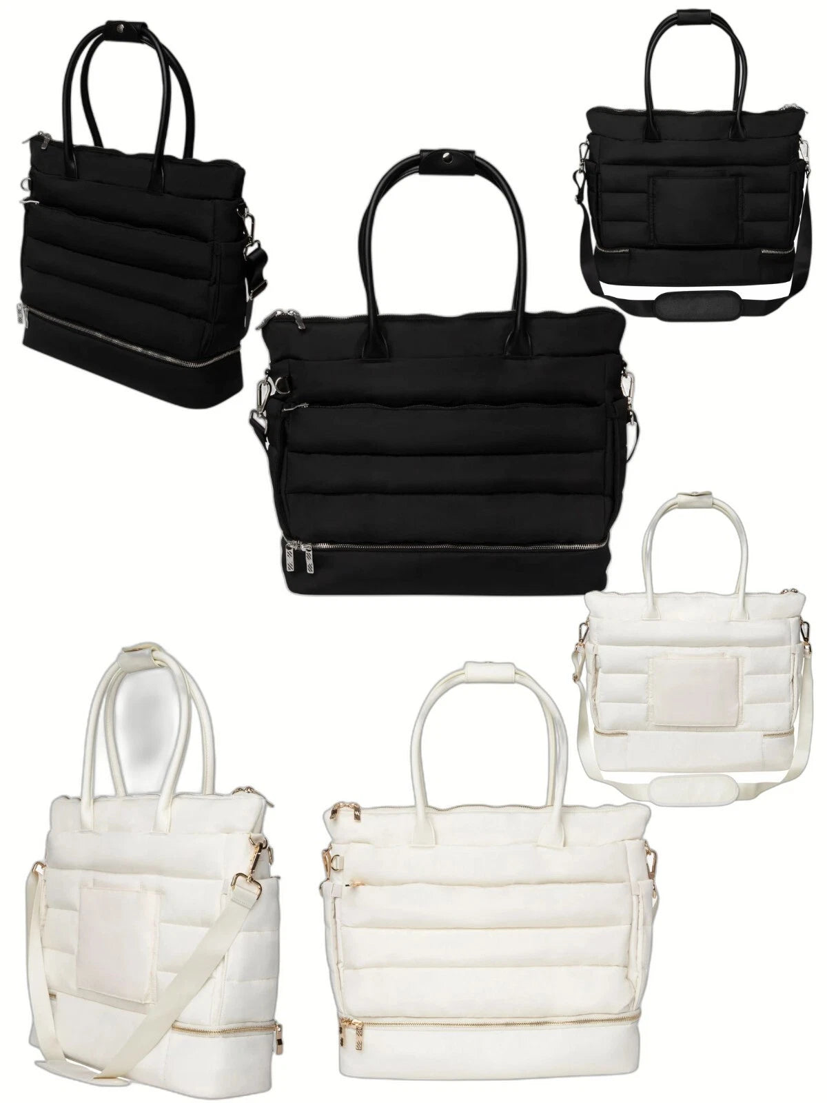 New iPack Puffy Fashion Tote Bag, Choice Cream/Black, 17.3"Wx19.3"Lx6.1"H Viral